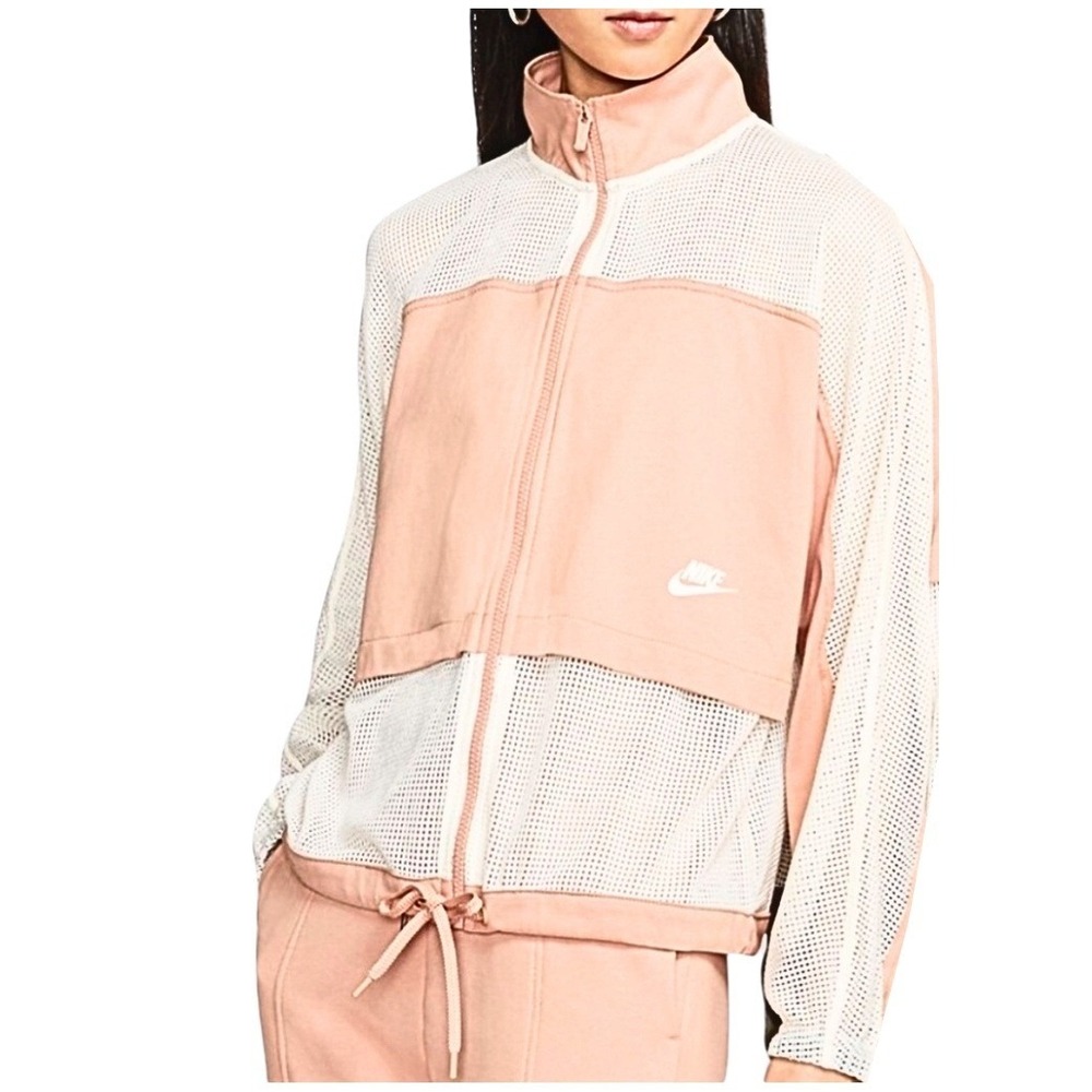 Nike Womens Mesh Track Jacket Dusty Rose White Full Zip Sportswear 1X AR2847-606